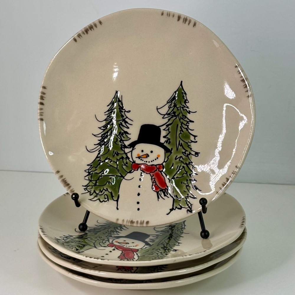 4 Salad / Dessert Plates 1 Design Eli & Ana Handmade Whimsy Santa 8.5” New